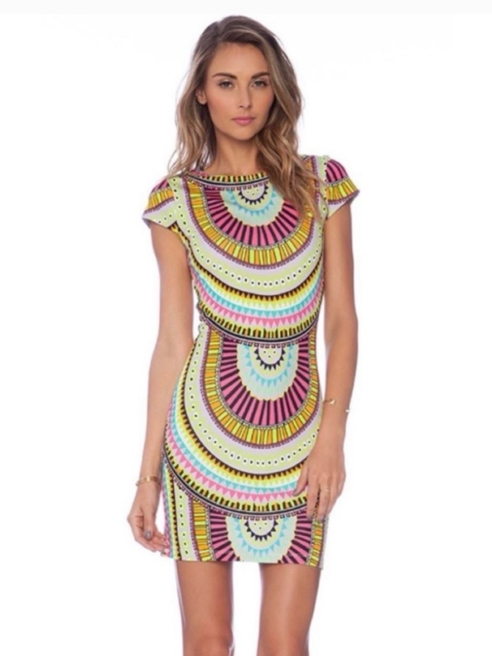 Mara Hoffman El Mundo Cap Sleeve Mini Dress M Boho Vibrant Neon